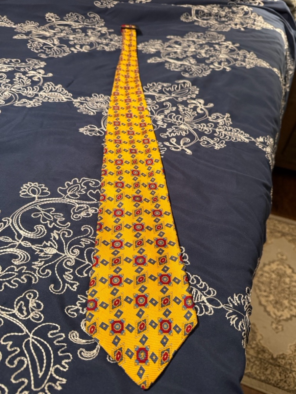 Tommy Hilfiger Yellow Tie with Red and Blue Medallion Print
